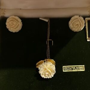 Genuine Ivory Hand Carved Floral Jewelry Set
